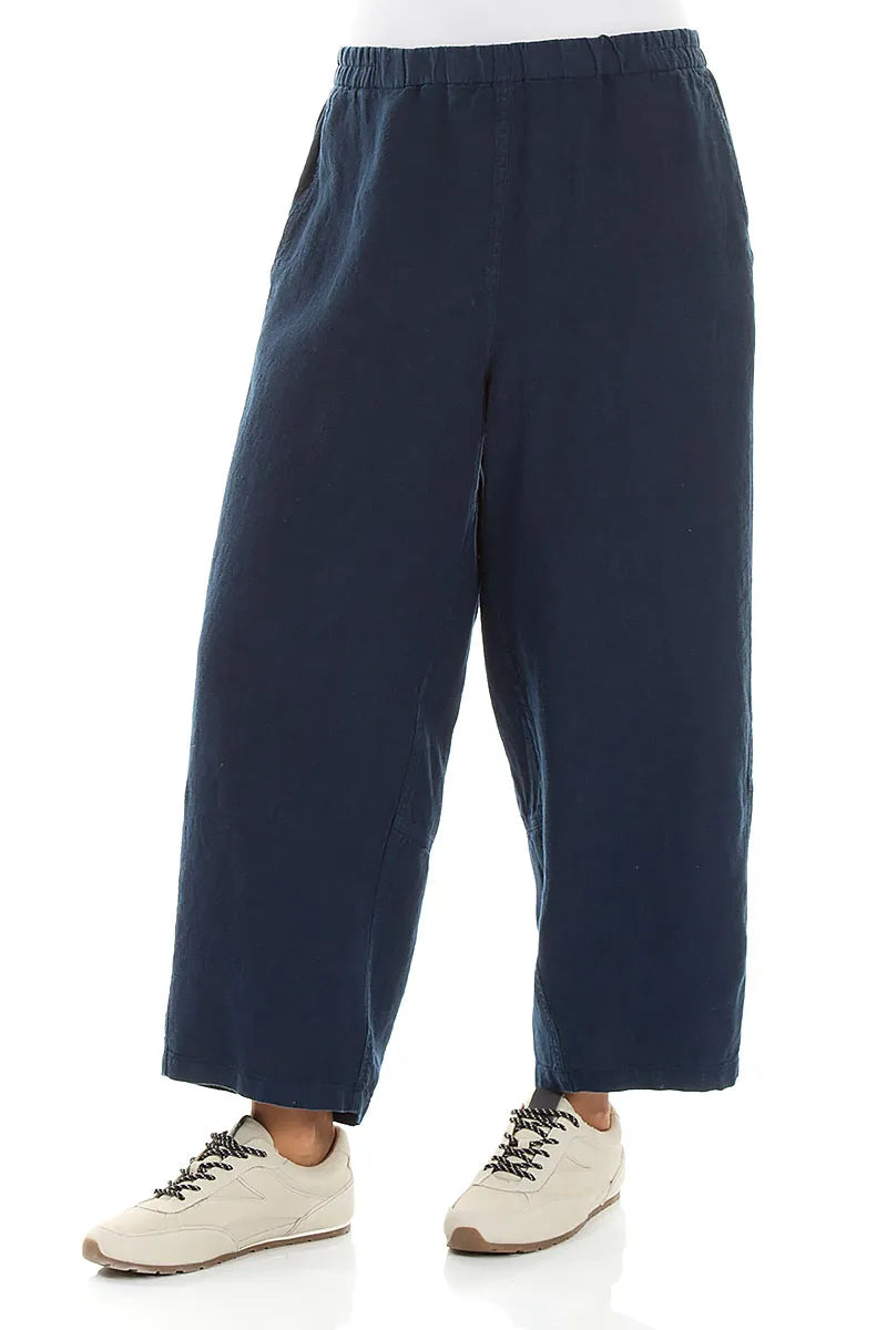 Rechte Marineblauwe Linnen Broek