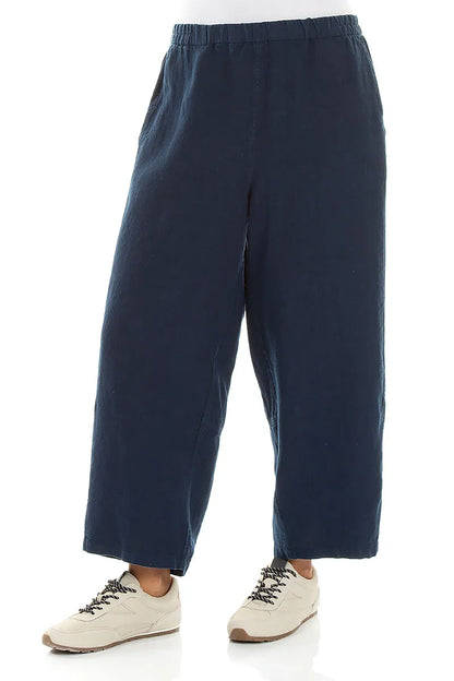 Rechte Marineblauwe Linnen Broek