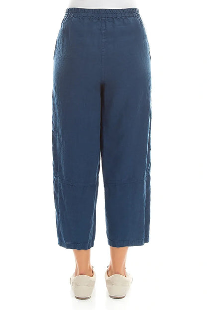 Straight Navy Linen Trousers 2