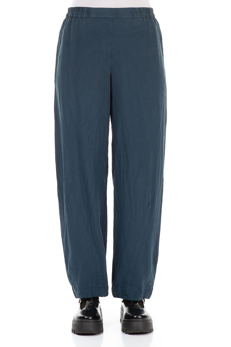 Straight Navy Silk Linen Trousers 1