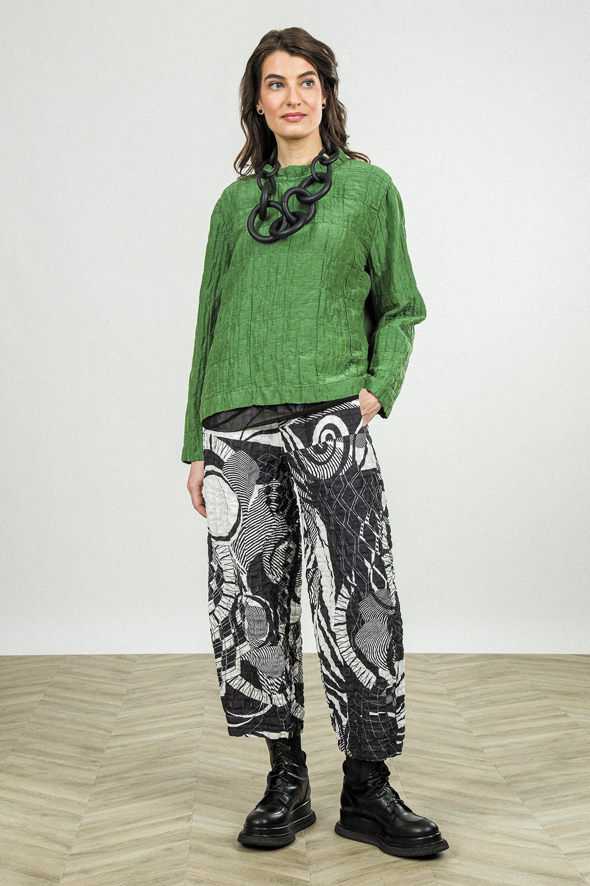 Straight Orbit Checkered Linen Cotton Trousers