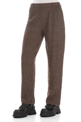Straight Patterned Brown Wool Trousers 3