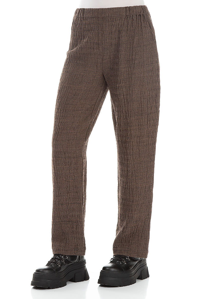 Straight Patterned Brown Wool Trousers 3