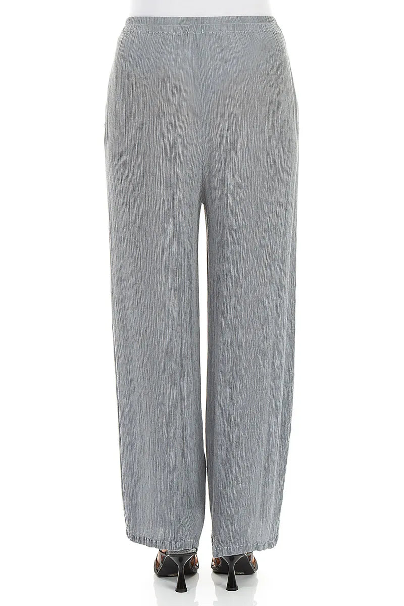 Straight Silver Grey Silk Viscose Trousers 2