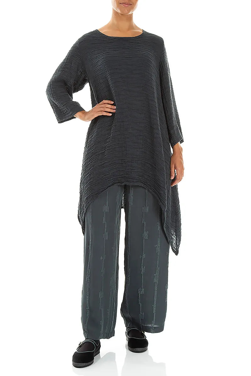 Straight Slate Raised Textured Silk Trousers 4