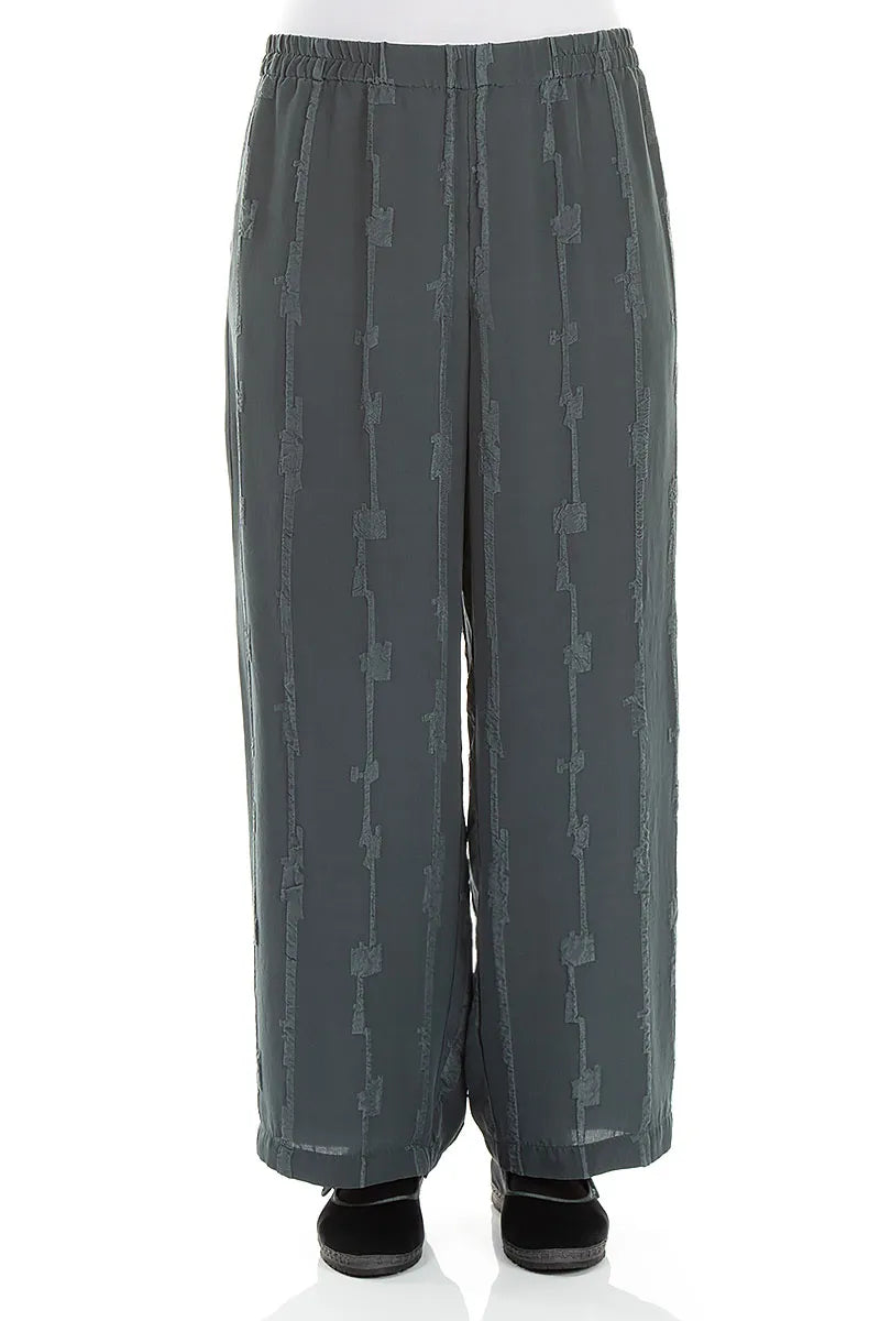 Straight Slate Raised Textured Silk Trousers 1