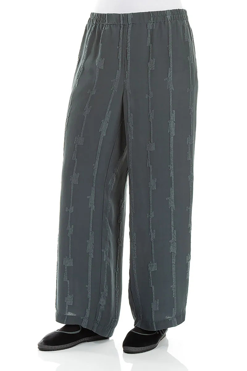 Straight Slate Raised Textured Silk Trousers 3