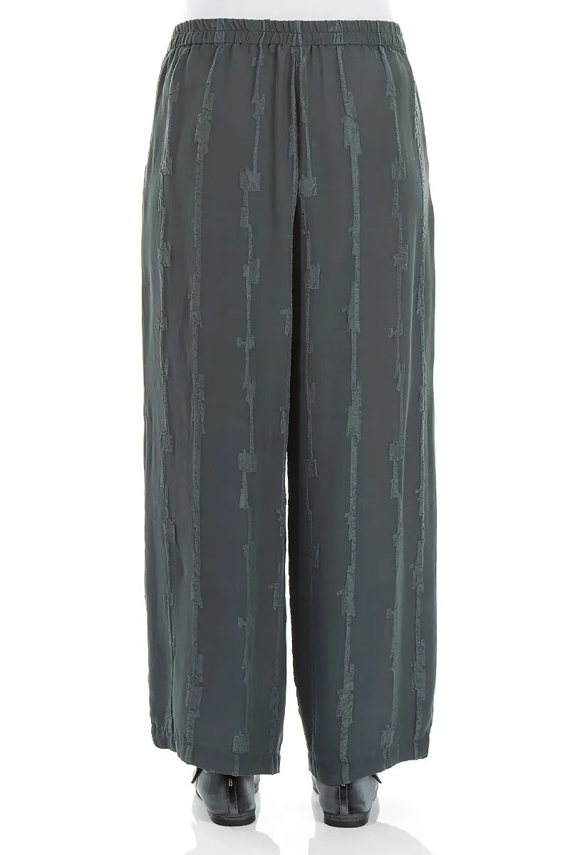 Straight Slate Raised Textured Silk Trousers 2