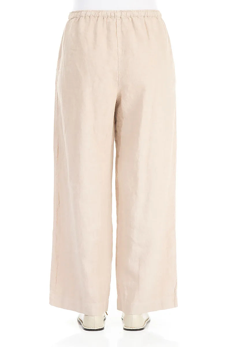 Straight Tie Up Beige Linen Trousers 2