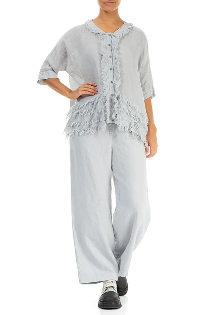 Pantalon droit en lin gris argenté