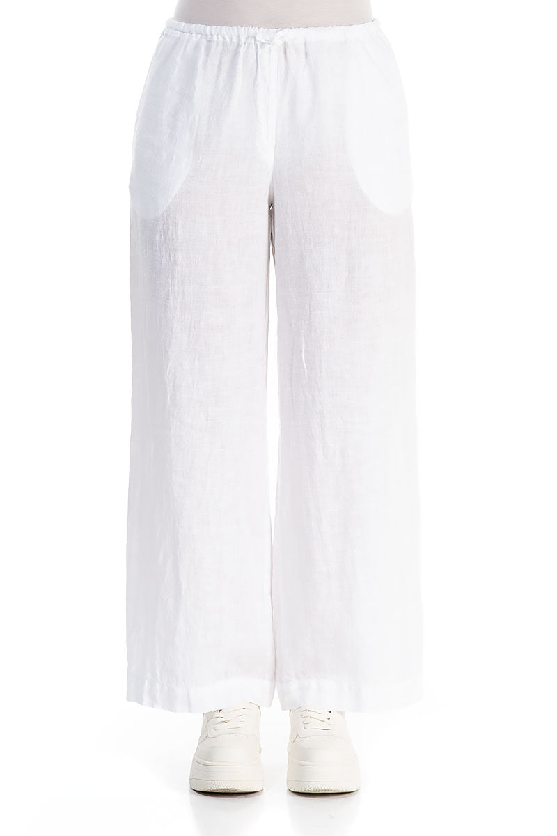 Straight Tie Up White Linen Trousers 1