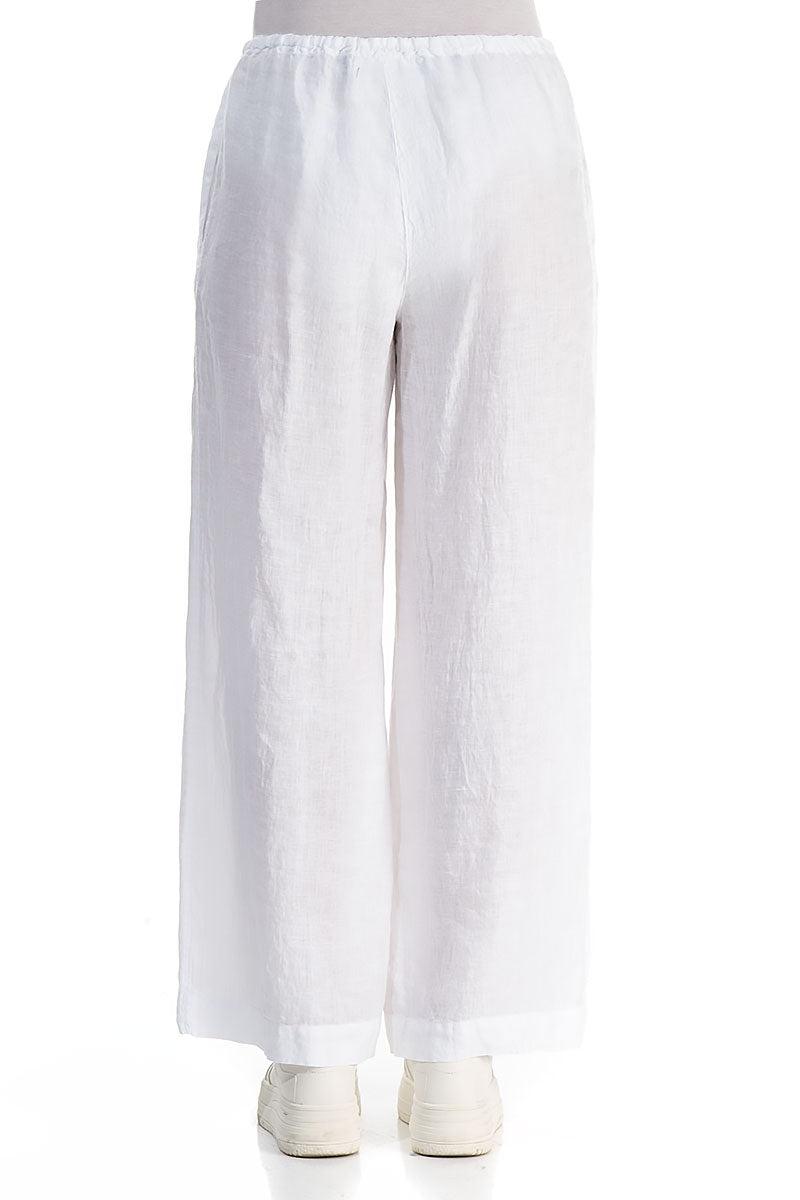 Straight Tie Up White Linen Trousers 2
