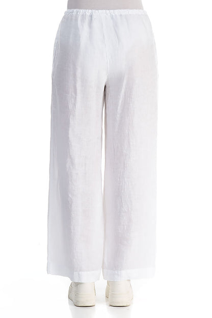Straight Tie Up White Linen Trousers 2