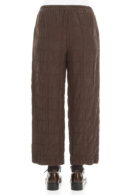 Straight Truffle Brown Pleated Silk Linen Trousers 2