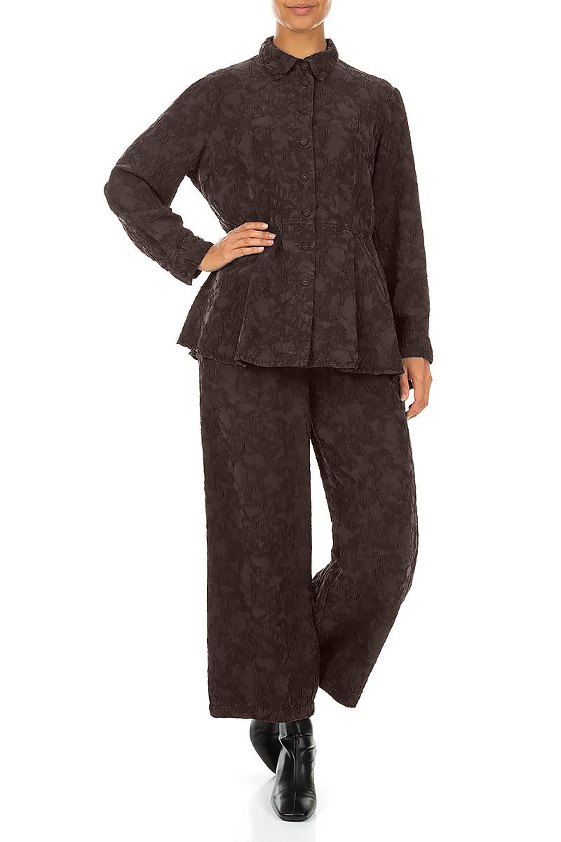 Straight Truffle Brown Textured Silk Viscose Trousers