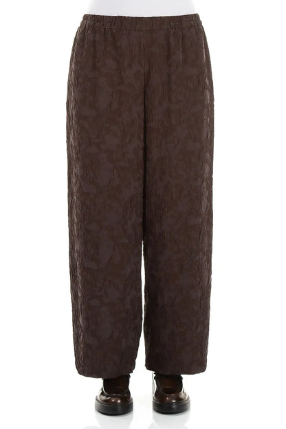 Straight Truffle Brown Textured Silk Viscose Trousers