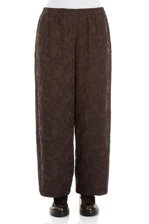 Straight Truffle Brown Textured Silk Viscose Trousers 1