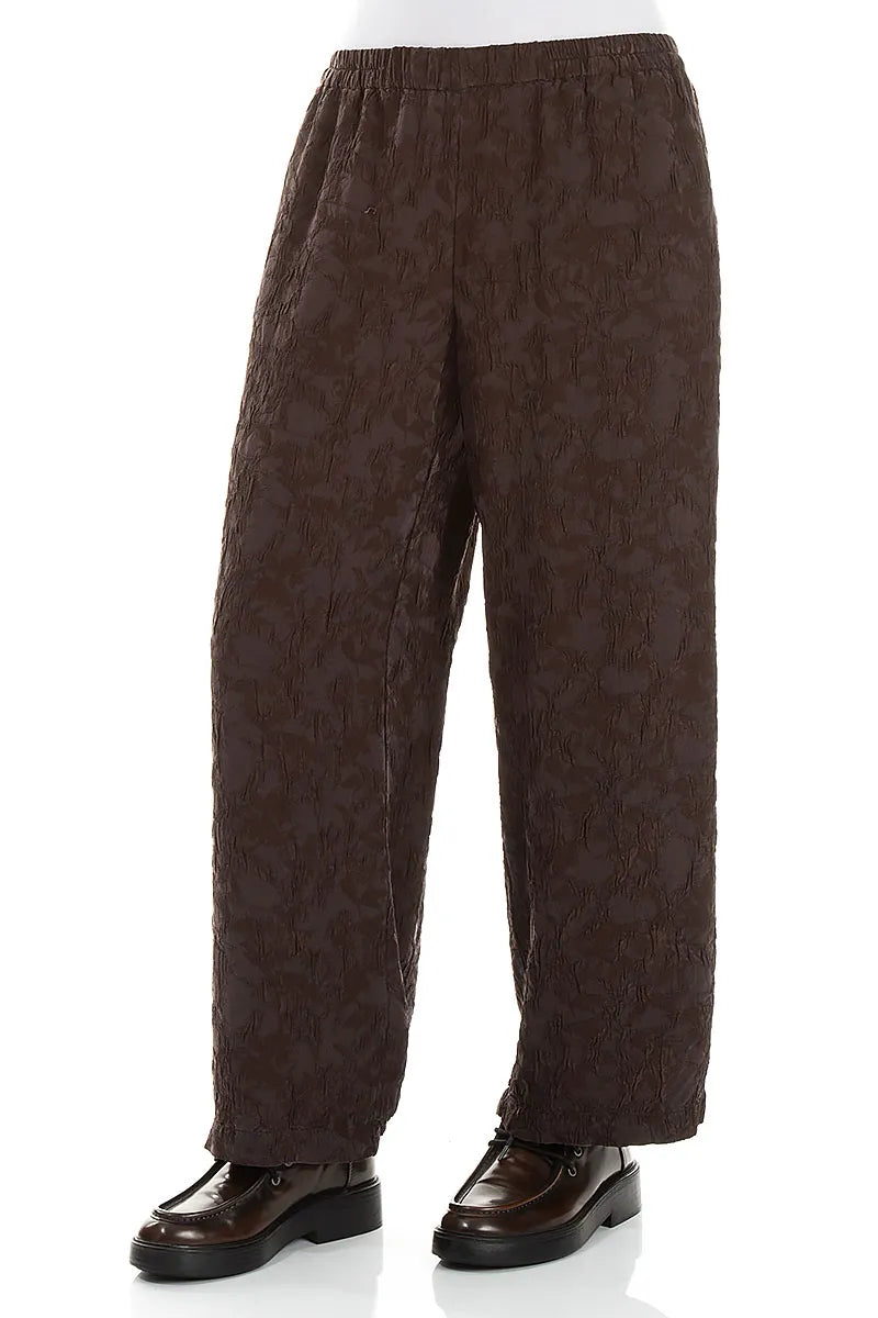 Straight Truffle Brown Textured Silk Viscose Trousers