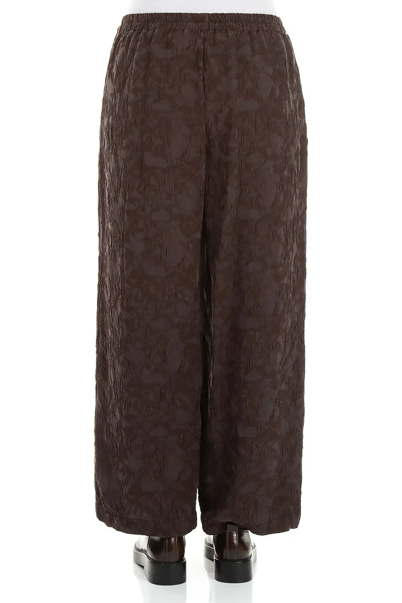Straight Truffle Brown Textured Silk Viscose Trousers