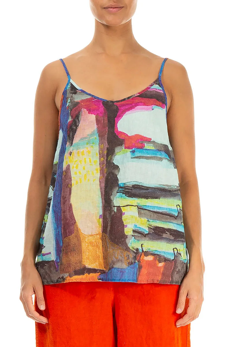 Strappy Abstract Linen Camisole Top 1