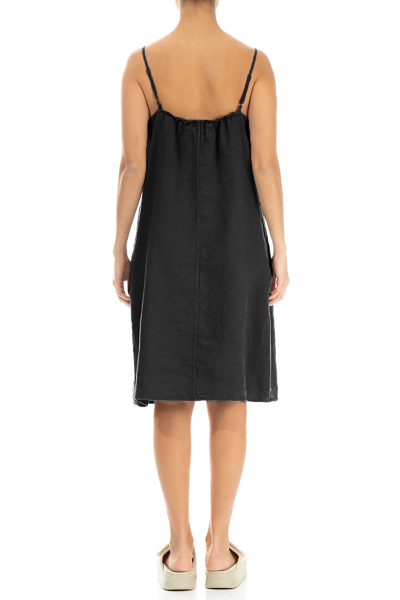 Strappy Black Linen Dress