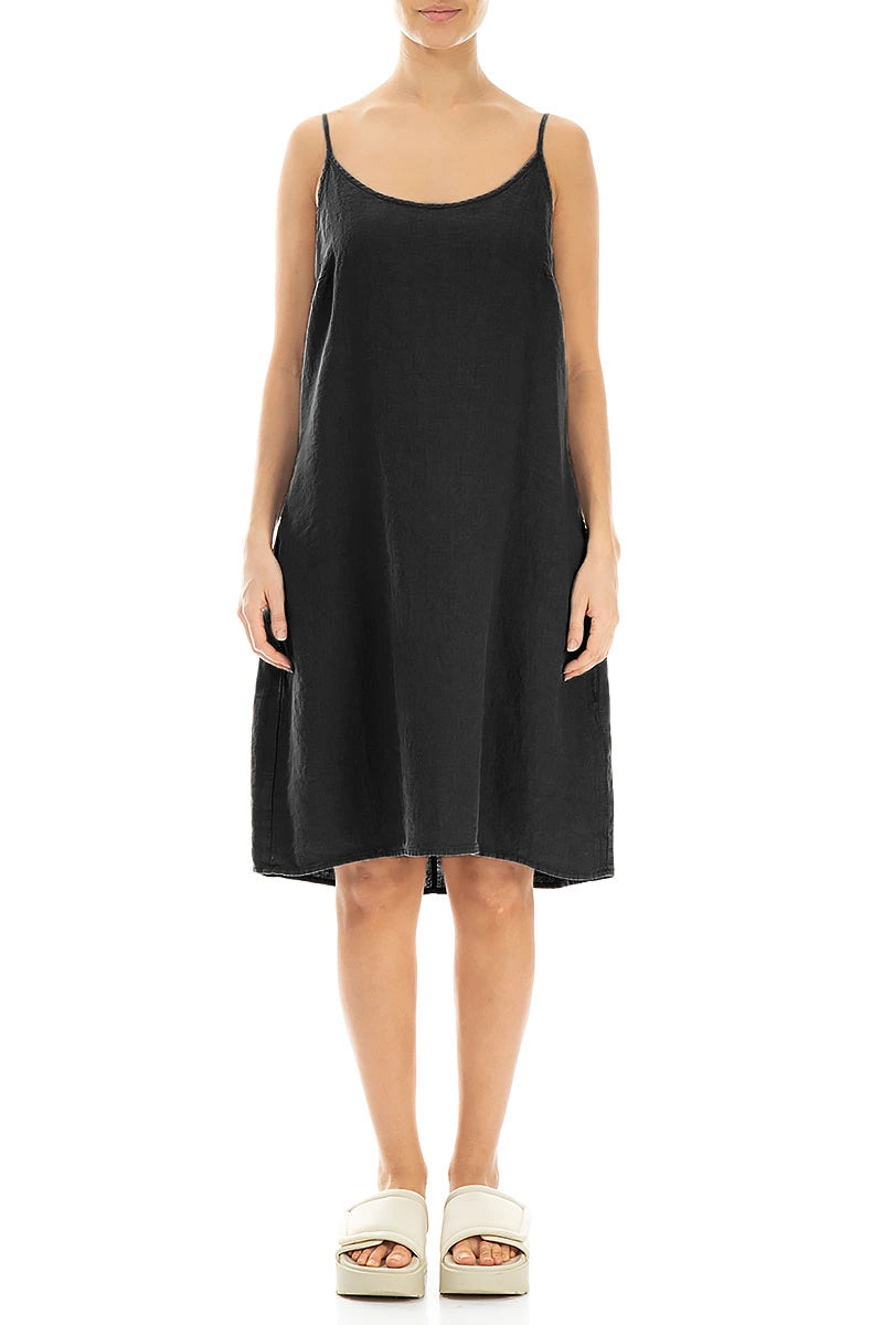 Strappy Black Linen Dress 1