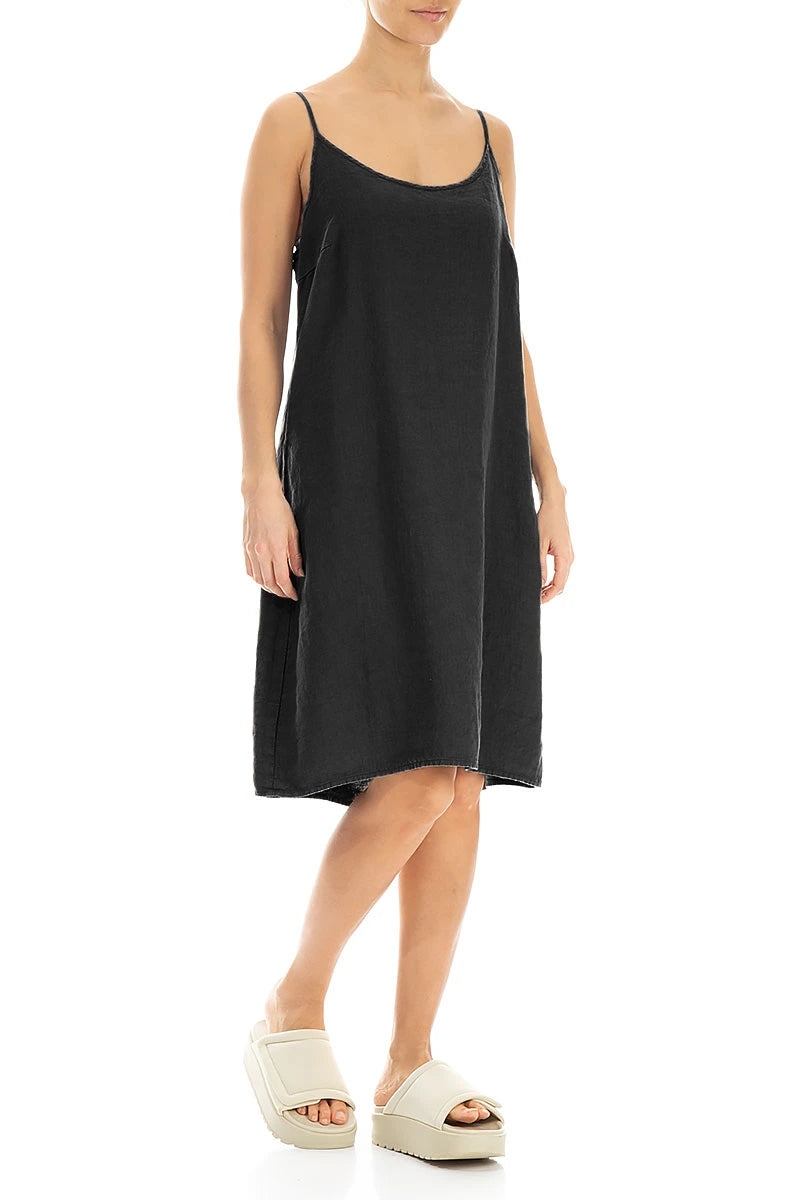 Strappy Black Linen Dress