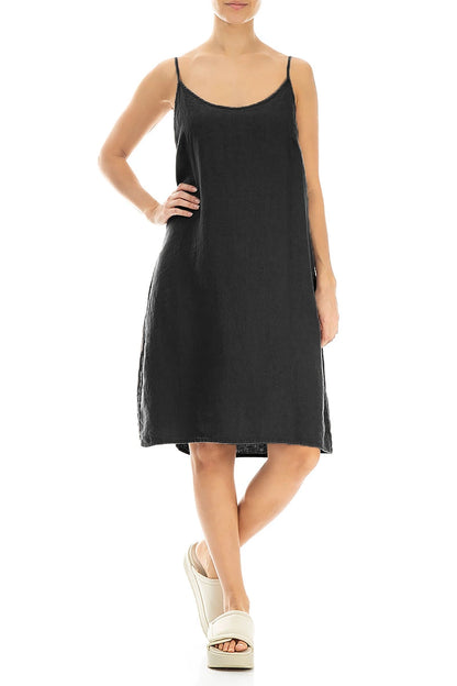 Strappy Black Linen Dress