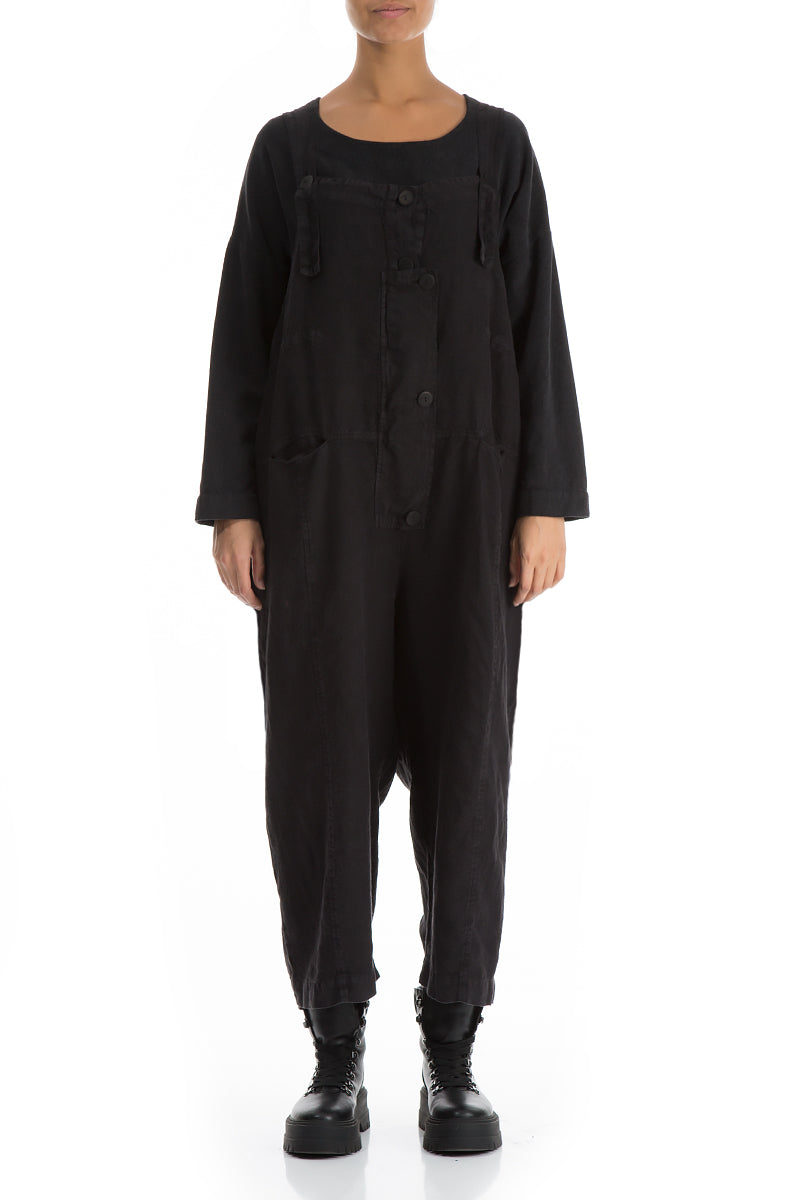 Strappy Black Linen Jumpsuit 1