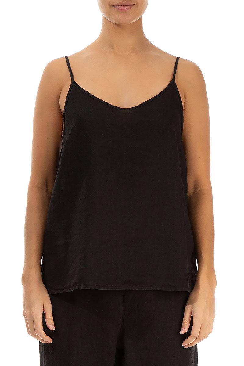 Strappy Black Linen Top 1