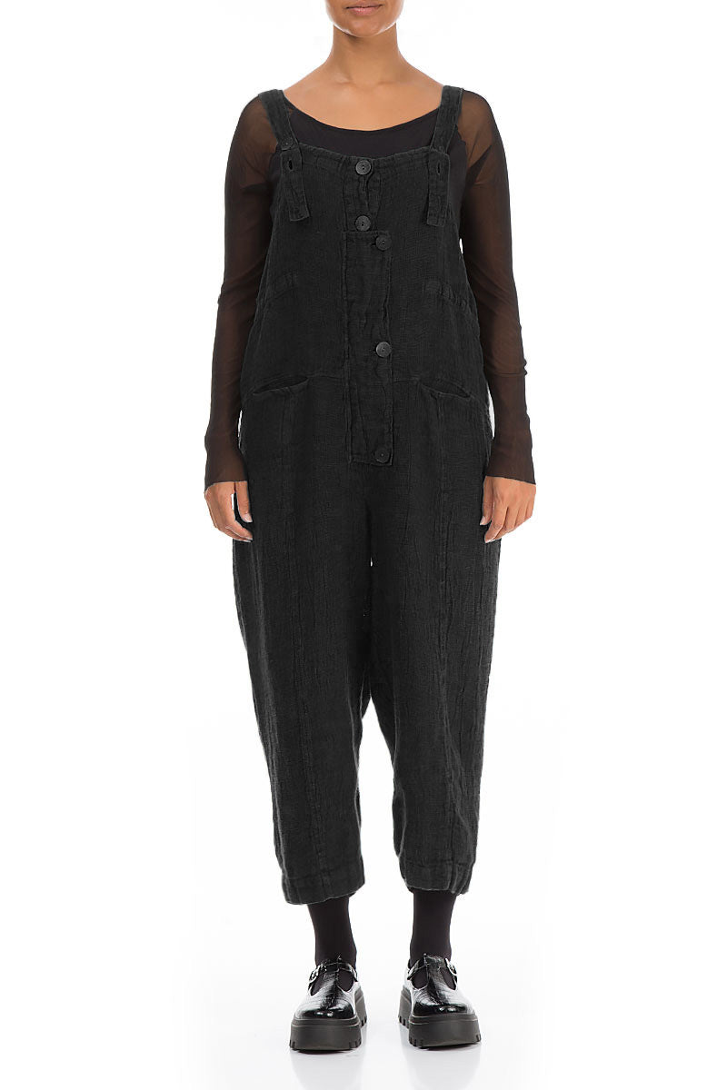 Strappy Black Mélange Linen Jumpsuit 1