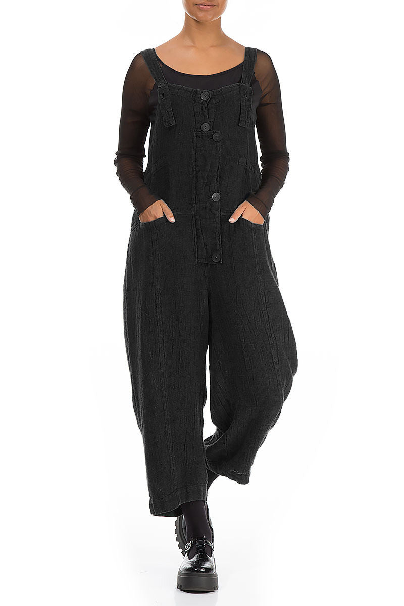 Strappy Black Mélange Linen Jumpsuit 3