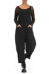 Strappy Black Mélange Linen Jumpsuit 3