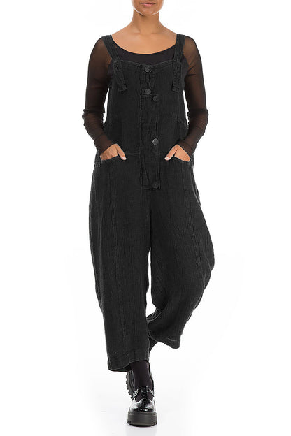 Strappy Black Mélange Linen Jumpsuit 3