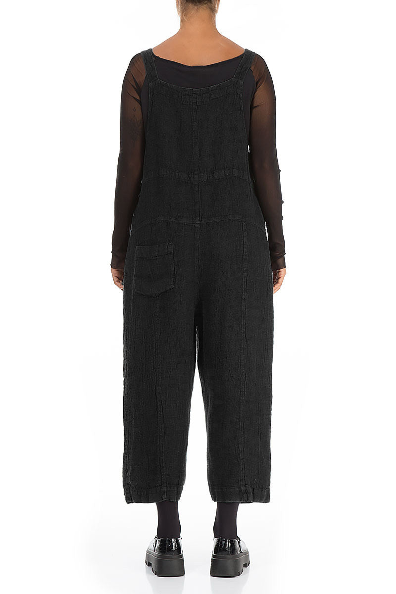 Strappy Black Mélange Linen Jumpsuit 2