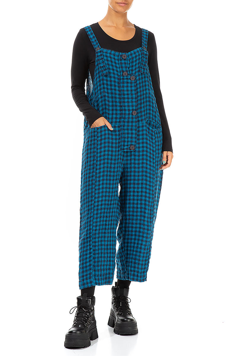 Strappy Blue Check Linen Jumpsuit 4