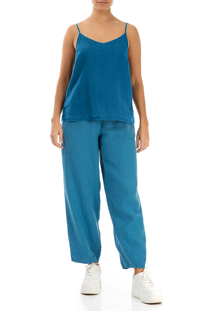 Strappy Cobalt Blue Linen Camisole Top 4