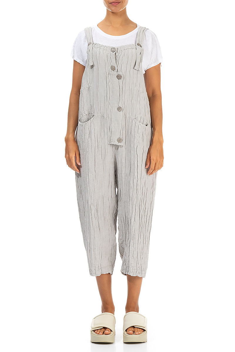 Strappy Crinkled Cream Silk Linen Dungaree Jumpsuit 1