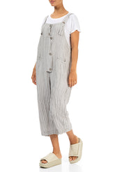 Strappy Crinkled Cream Silk Linen Dungaree Jumpsuit 3