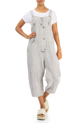 Strappy Crinkled Cream Silk Linen Dungaree Jumpsuit 4