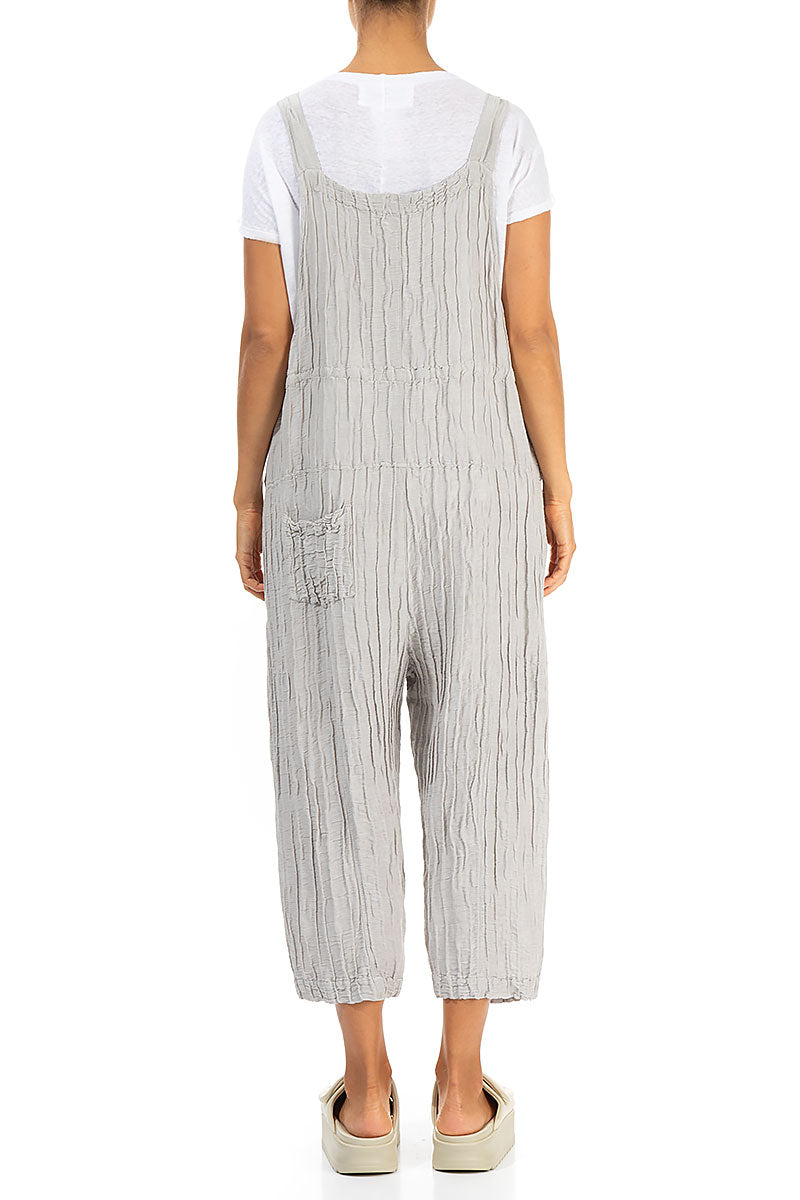 Strappy Crinkled Cream Silk Linen Dungaree Jumpsuit 2