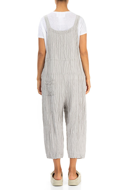 Strappy Crinkled Cream Silk Linen Dungaree Jumpsuit 2