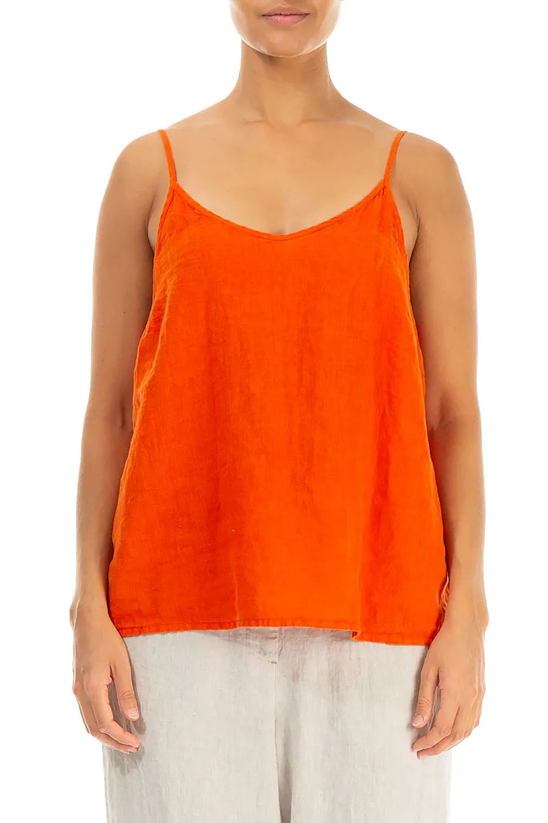 Strappy Flame Orange Linen Camisole Top 1