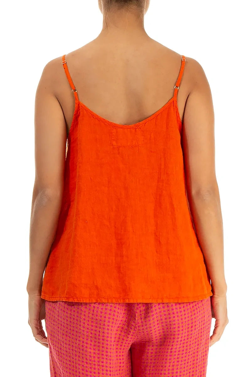 Strappy Flame Orange Linen Camisole Top 2