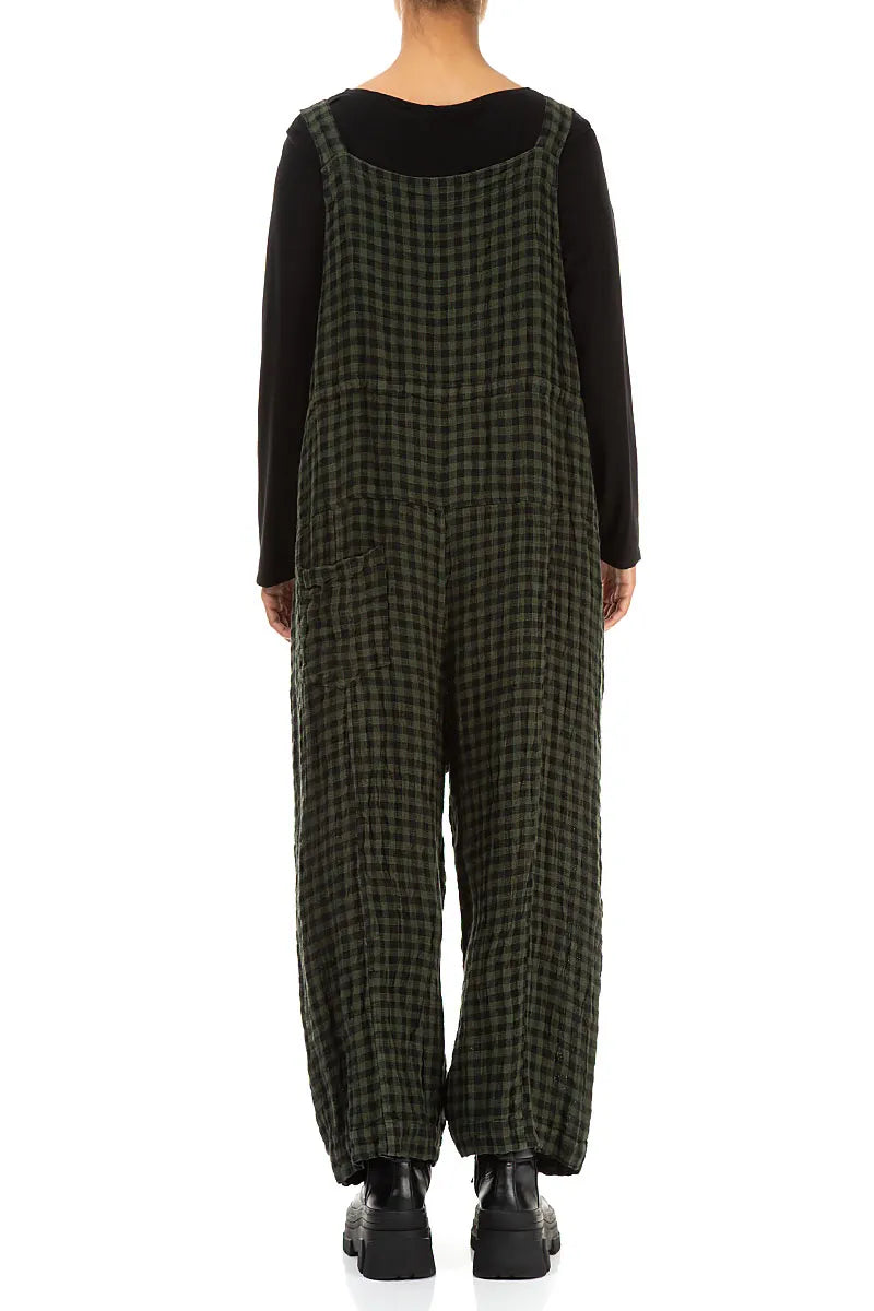Strappy Forest Mist Check Linen Jumpsuit 2