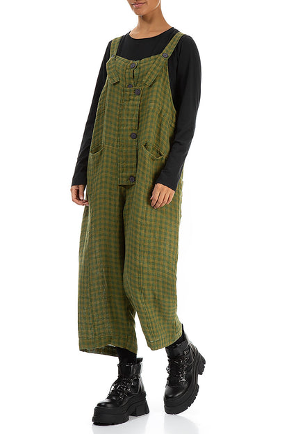 Strappy Green Check Linen Jumpsuit 3