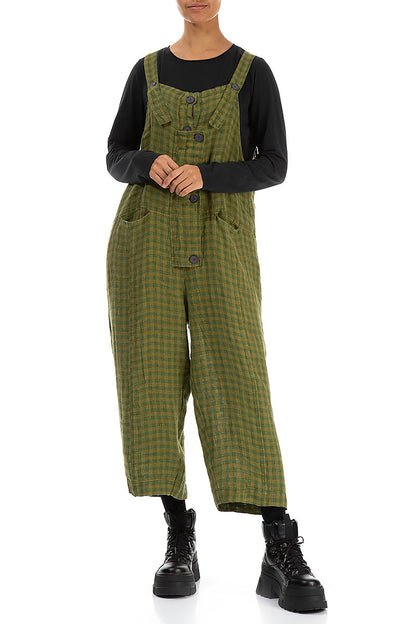 Strappy Green Check Linen Jumpsuit 4