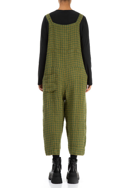 Strappy Green Check Linen Jumpsuit 2