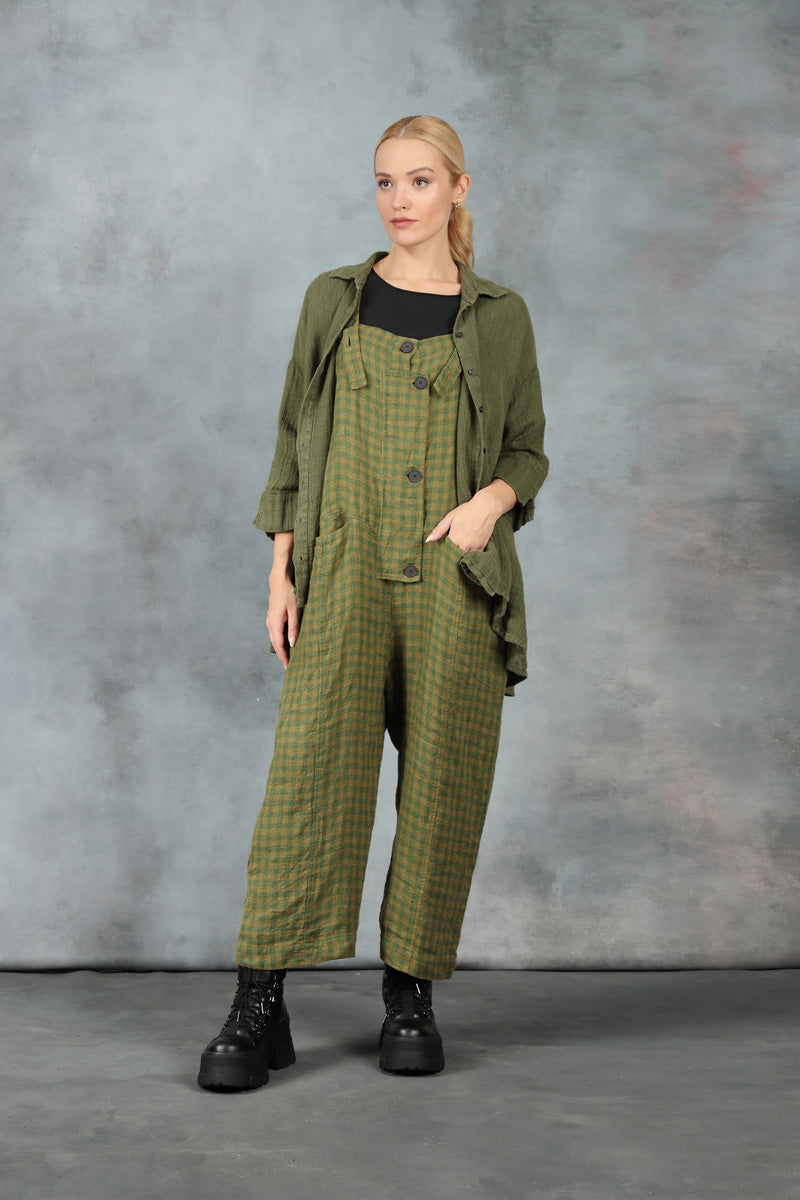 Strappy Green Check Linen Jumpsuit 6