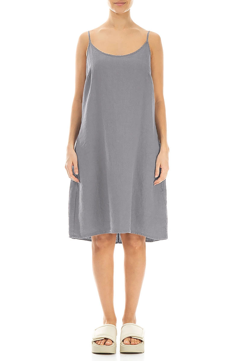 Strappy Light Grey Linen Dress 1
